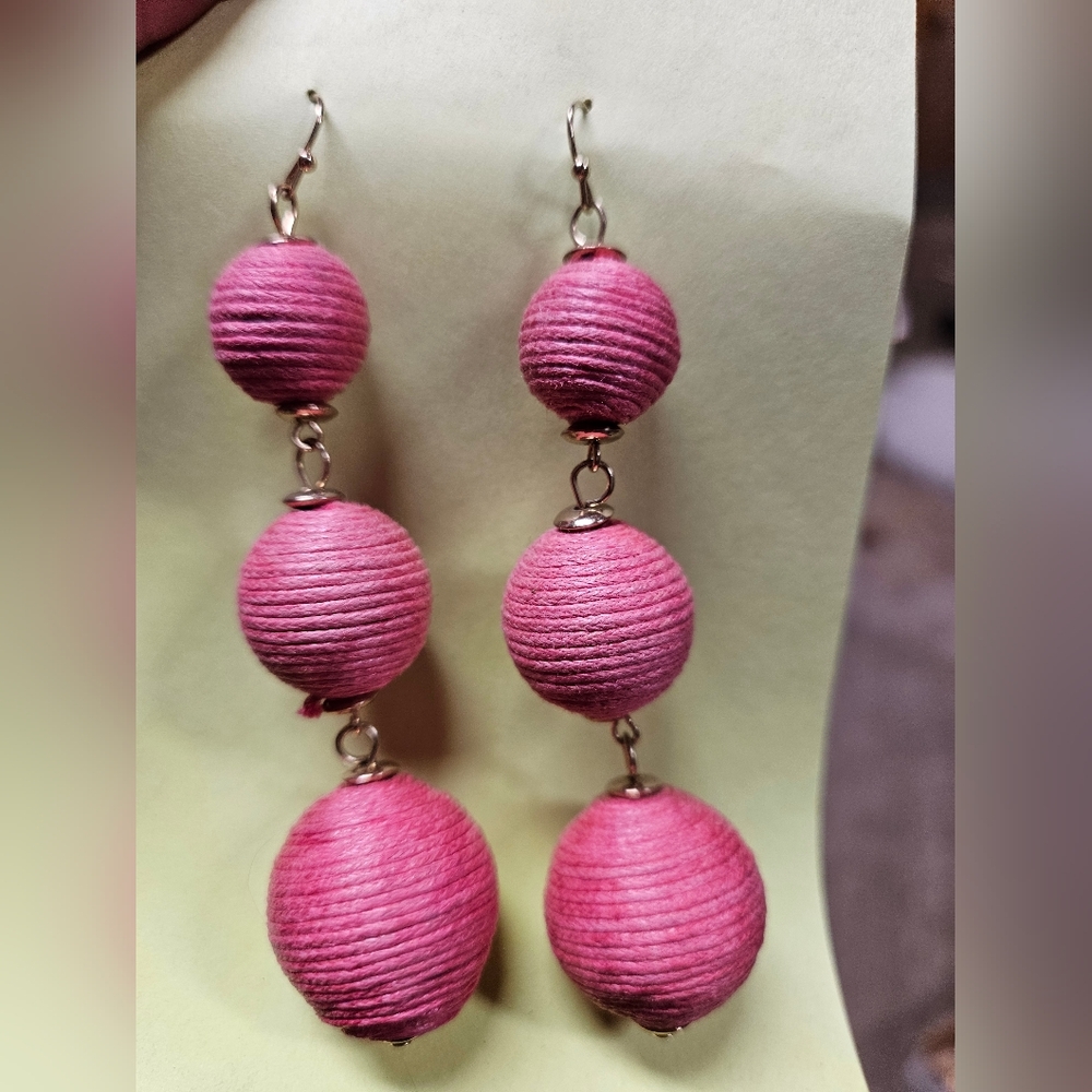 Pink Beaded Drop Earrings